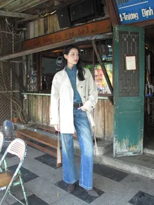 Jeans Vintage Taille Haute en Denim de Coton Délavé pour Femmes Pantalon Large à Jambe Droite Rétro Automne 2026