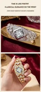 Detail of GEDI luxury women's bangle watch with square dial and sparkling rhinestones