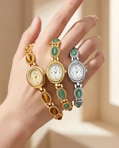 Detailed view of GEDI vintage women's watches with oval dials and jade bracelets
