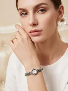 GEDI vintage women's watch featuring a green jade bracelet and elegant oval dial design