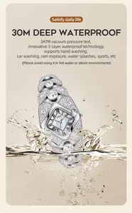 GEDI luxury diamond bracelet watch showing 30M waterproof functionality in water splash