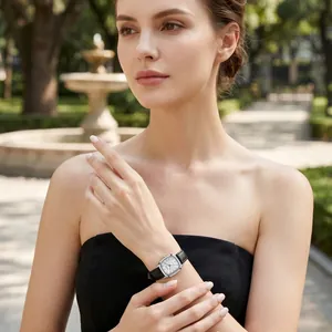 GEDI Retro Square Dial Women Quartz Watch Genuine Leather Strap Glitter Waterproof Fashion Professional Wristwatch