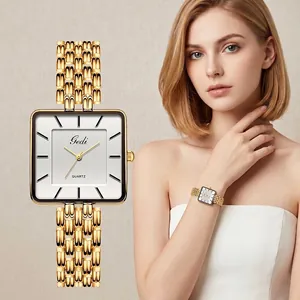 Reloj de Cuarzo GEDI Vintage con Esfera Cuadrada Impermeabile Correa de Acero de Malla de Aleación Reloj de Pulsera Analógico para Mujer y Hombre