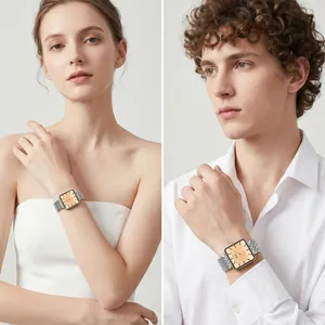Reloj de cuarzo cuadrado vintage Gedi con correa de acero plateado para hombre y mujer