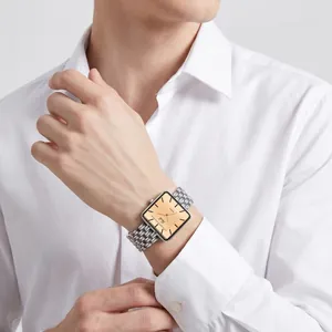 Reloj de cuarzo Gedi vintage con esfera cuadrada y correa de acero inoxidable para mujer