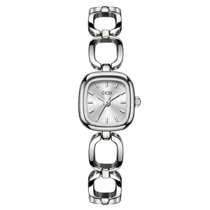 GEDI elegant women's quartz watch with silver square dial and hollow chain strap