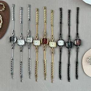 Set of vintage square quartz watches for women in gold silver and black finishes