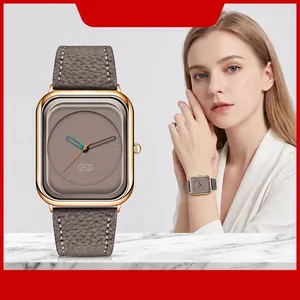 GEDI Women's Square Quartz Watch Minimalist Light Luxury Stainless Steel Case Microfiber Leather Strap Waterproof Wristwatch