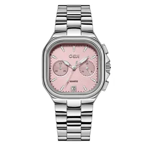 Elegante silberne GEDI-Quartzuhr für Damen mit rosa Zifferblatt und Stahlband
