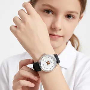 Gedi children's quartz watch featuring a cute cartoon bear dial and soft black silicone strap