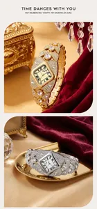 Luxurious silver and gold rhinestone bracelet watches with square Roman numeral dials