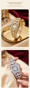 Detailed view of GEDI luxury rhinestone bracelet watch for women in gold and silver.