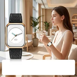 Gedi Fashion Women's Square Quartz Watch Luxury Square Dial Litchi Pattern Microfiber Leather Strap Minimalist Analog Wristwatch For Women