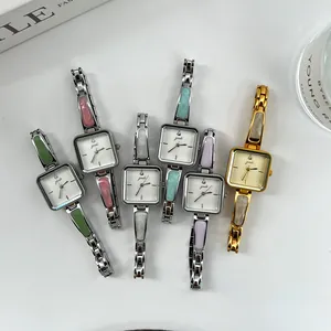 Elegant square quartz watches for women featuring colorful metal bracelet designs