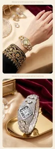 Detail view of GEDI luxury women's bracelet watch with full diamond inlay and quartz movement