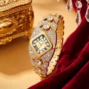 GEDI Montre Bracelet Jonc pour Femmes Luxe Entièrement Sertie de Diamants Cadran Losange Mode Quartz Étanche Montre-Bracelet