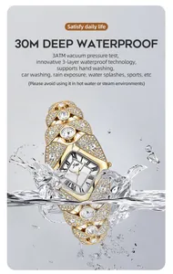 Detailed view of the 30M waterproof rhinestone bracelet quartz watch for women