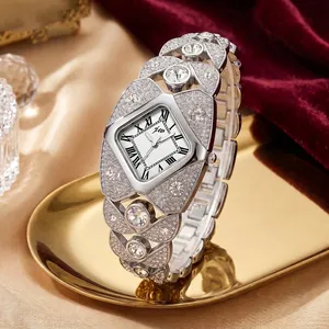 Luxury Women Rhinestone Quartz Watch Zinc Alloy Rhombus Dial Bangle Strap Roman Numerals Bracelet Watch For Ladies Fashion
