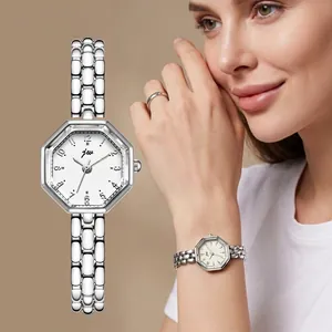 Elegant Women Octagonal Quartz Watch Minimalist Metal Strap Luxury Small Dial Casual Analog Wristwatch For Girls Gift