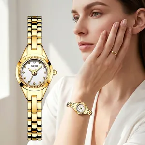 GEDI Luxury Women Rhinestone Small Round Quartz Watch Elegant Stainless Steel Alloy Strap Waterproof Fashion Wristwatch Gift