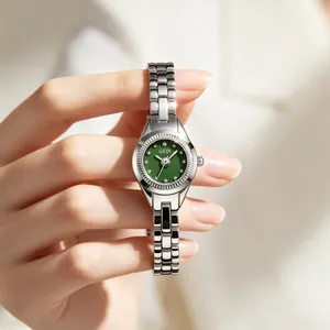 GEDI elegant women's quartz watch with emerald green dial and silver stainless steel band