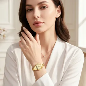 Elegant GEDI gold stainless steel waterproof watch for women with diamond dial markers