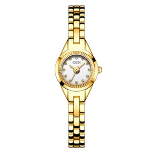 Elegant GEDI gold-tone women's quartz watch with steel link strap and white dial.