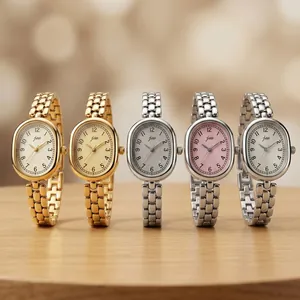 Vintage oval JW quartz watches for women with elegant chain metal straps in multiple colors