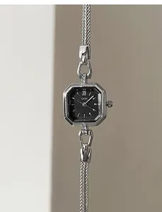 Vintage silver mesh strap ladies watch with square black dial and GEDI brand logo.