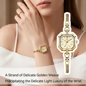 Vintage Square Quartz Watch For Women Luxury Alloy Rhinestone Wristwatch Octagonal Case Bracelet Style Fashion Timepiece
