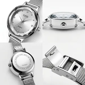 Montre GEDI argentée pour femme avec bracelet en maille et cadran en cristal facetté