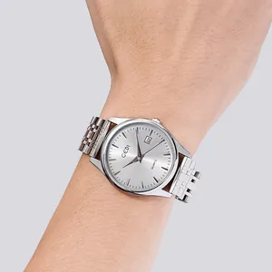 GEDI Classic Silver Steel Strap Quartz Watch with Calendar and Waterproof Design