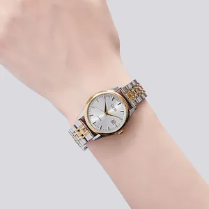 GEDI classic two-tone steel strap quartz watch with date window and silver dial