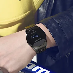 BESTWIN modische Herren-LED-Touchscreen-Uhr mit rundem schwarzem Zifferblatt und Band