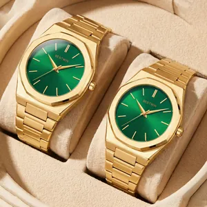 Reloj de Cuarzo Octogonal de Lujo para Parejas Correa de Acero Inoxidable Caja de Aleación Impermeabile 30M Reloj de Pulsera Casual de Negocios