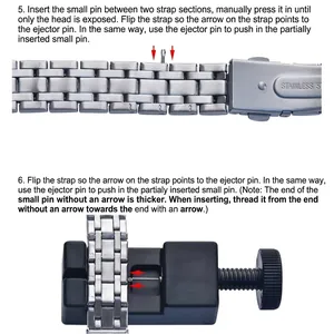 Professional watch link removal tool kit with stainless steel strap adjustment steps