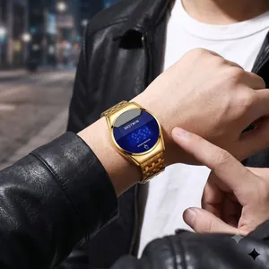 Élégante montre tactile LED pour hommes en or avec un affichage numérique rond