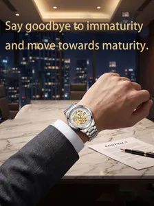 Montre à quartz squelette pour homme avec bracelet en acier argenté en bureau pro