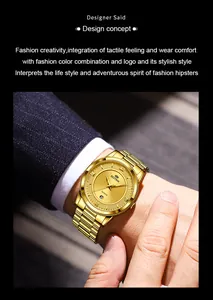 Πολυτελές χρυσό ανδρικό ρολόι Bestwin quartz με ατσάλινο μπρασελέ σε λεπτομέρεια