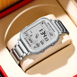 Montre de sport numérique carrée Bestwin argentée avec podomètre dans un coffret