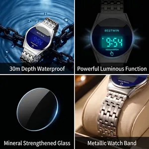 Mode LED-Touchscreen-Digitaluhr für Herren mit 30m Wasserdichtigkeit und Metallarmband
