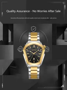 Montre à quartz luxe BESTWIN pour homme avec boîtier triangulaire or et argent unique.