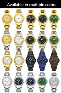 Men's quartz business watch in 20 color variants with steel straps and textured dials.