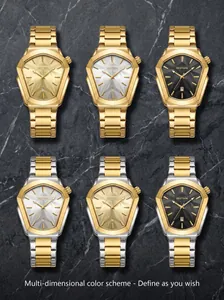 Montres à quartz BESTWIN pour hommes avec boîtier doré pentagonal et calendrier