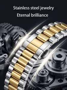 Detail view of high-quality two-tone stainless steel watch band texture