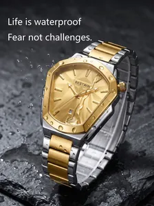 Vue détaillée de la montre pour homme BESTWIN or et argent avec des fonctions étanches