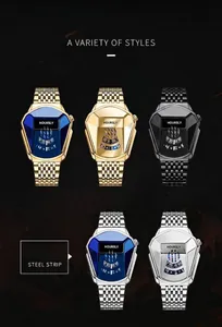 Collection of men's shield-shaped quartz watches with premium stainless steel bands