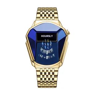 HOURSLY Heren Quartz Horloge Luxe Slangenkop Schild Ontwerp Legering Kast RVS Mesh Leren Band Waterdicht Mode Horloge