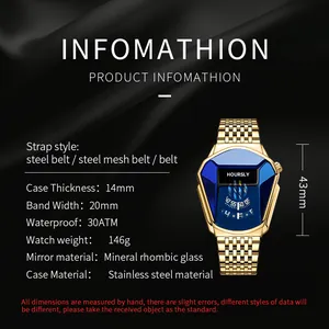 Detailed technical specifications and dimensions for Hoursly men's snake head quartz watch