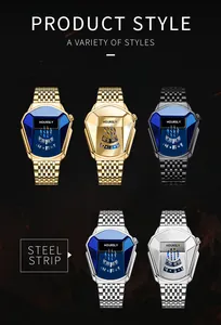 Detail view of Hoursly snake-head quartz watches showing five colors and steel strips